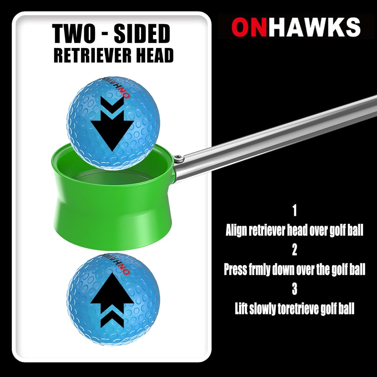 Golf Ball Retriever for Water,Telescopic 12Ft/9Ft Stainless Steel Shaft Two-Sided Easy Pick Up Balls,Unbreakable Head Retriever Tool Golf Accessories Golf Gift for Men