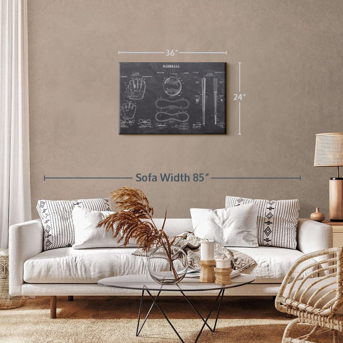 ElephantStock Baseball Patents Canvas - 1 Panel Sports Patent Wall Art Decor - Sports Decorations for Boys Room - Wall Art and Office Decor - 36" X 24"