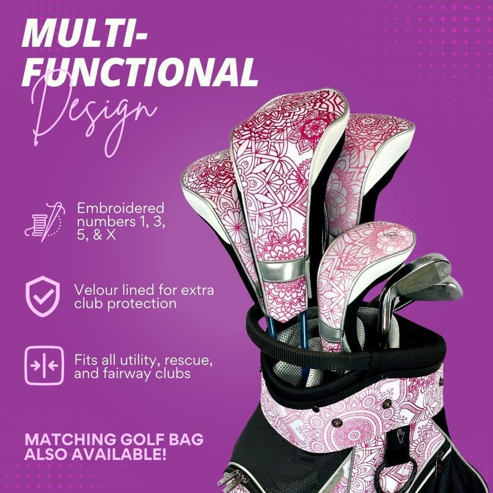 Taboo Fashions Monaco Golf Club Covers for Women - Numbered Golf Headcovers Set for Driver, Fairway and Hybrid Clubs - Weather Resistant, Pack of 4