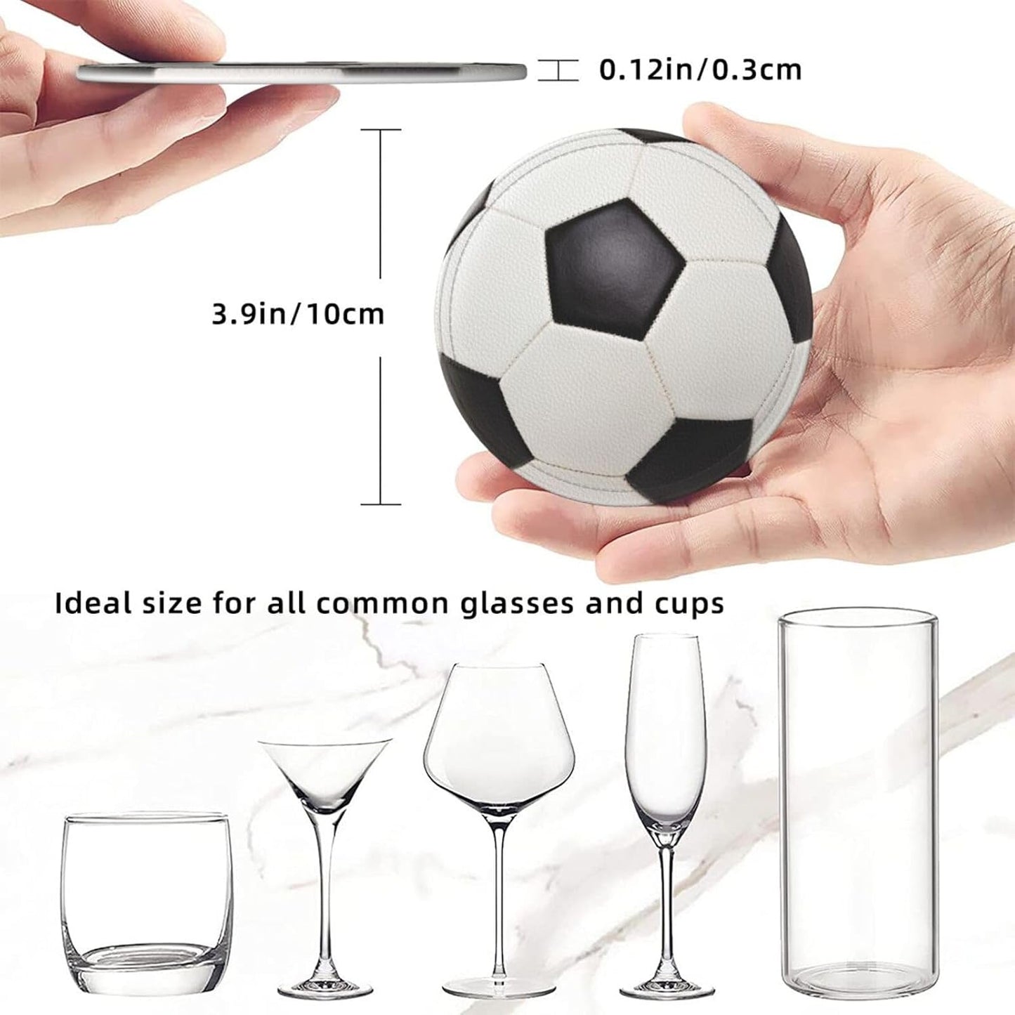 6 Pcs Soccer Drink Coasters with Holder Coasters for Drinks Coffee Table Home Decor Housewarming Gift