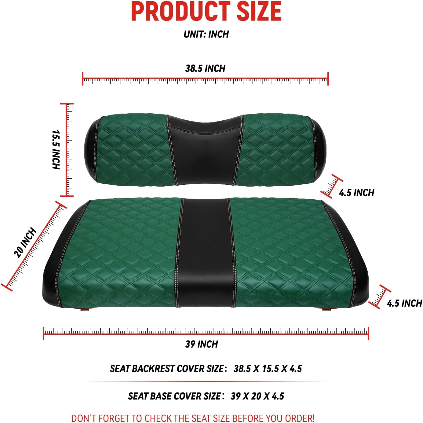 Golf Cart Seat Covers for EZGO TXT 1994-2013 Front OEM Universal Seat Cushion, Marine Grade Vinyl Leather EZGO TXT Seat Covers/Easy to Install-Green (2PCS)