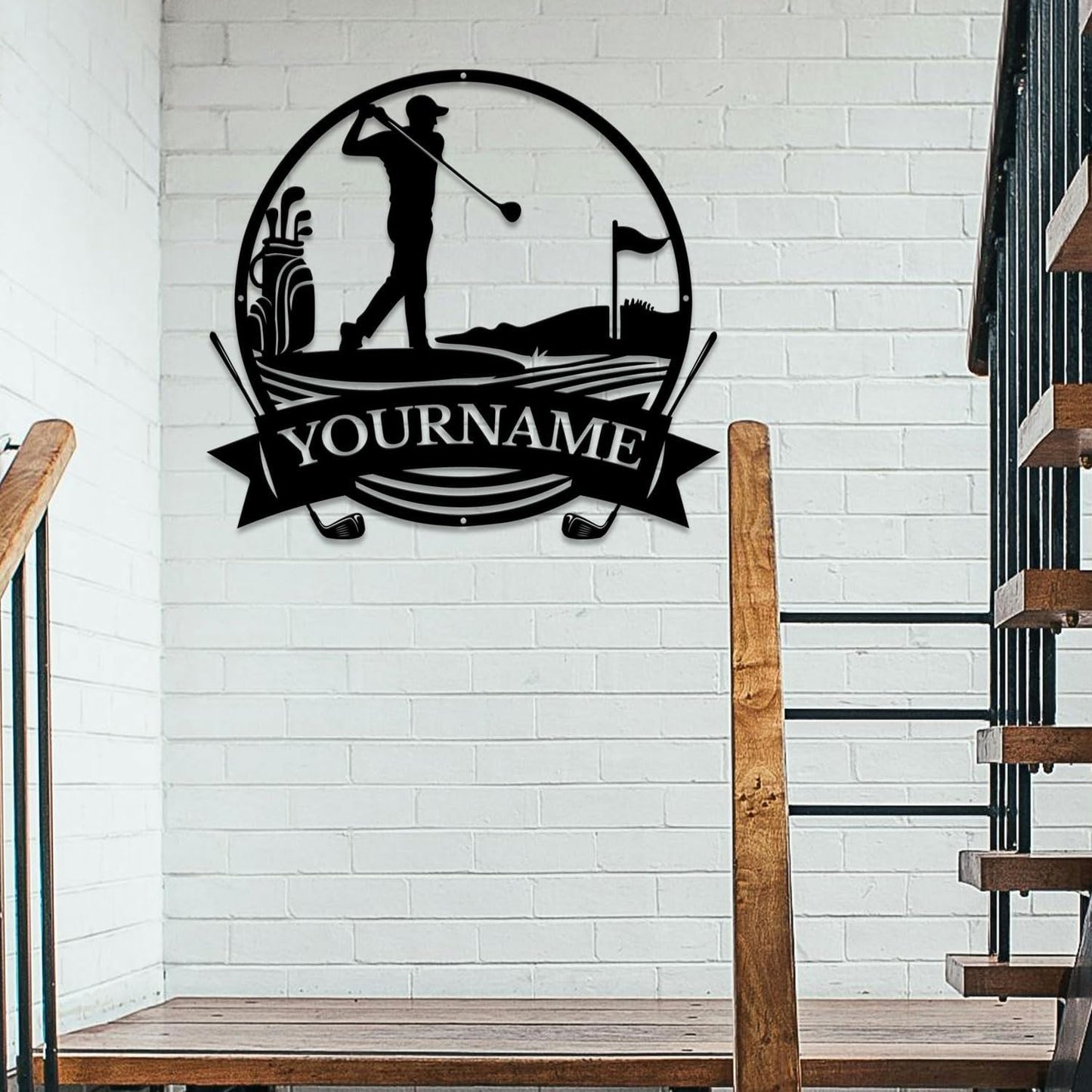 Golf Art Metal Signs,Custom Golf Metal Name Signs,Personalized Golf Signs,Black Golf Metal Wall Art Signs,Golfball Home Outdoor Metal Signs (Style E)