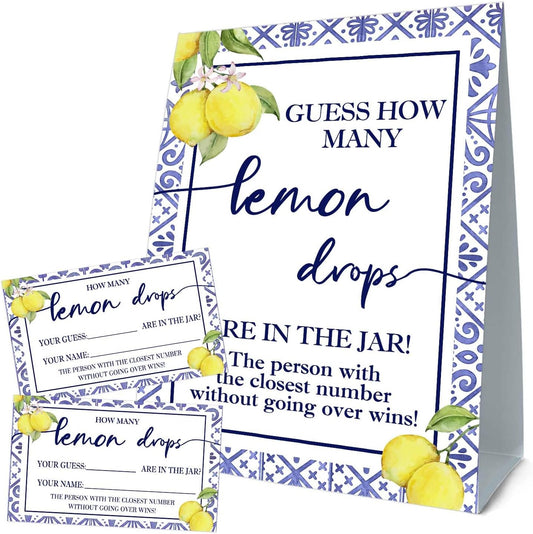 Lemon Baby Shower Games, Guess How Many Card, Lemon Baby Shower Decorations, Party Games & Activities, 50 Cards and Sign