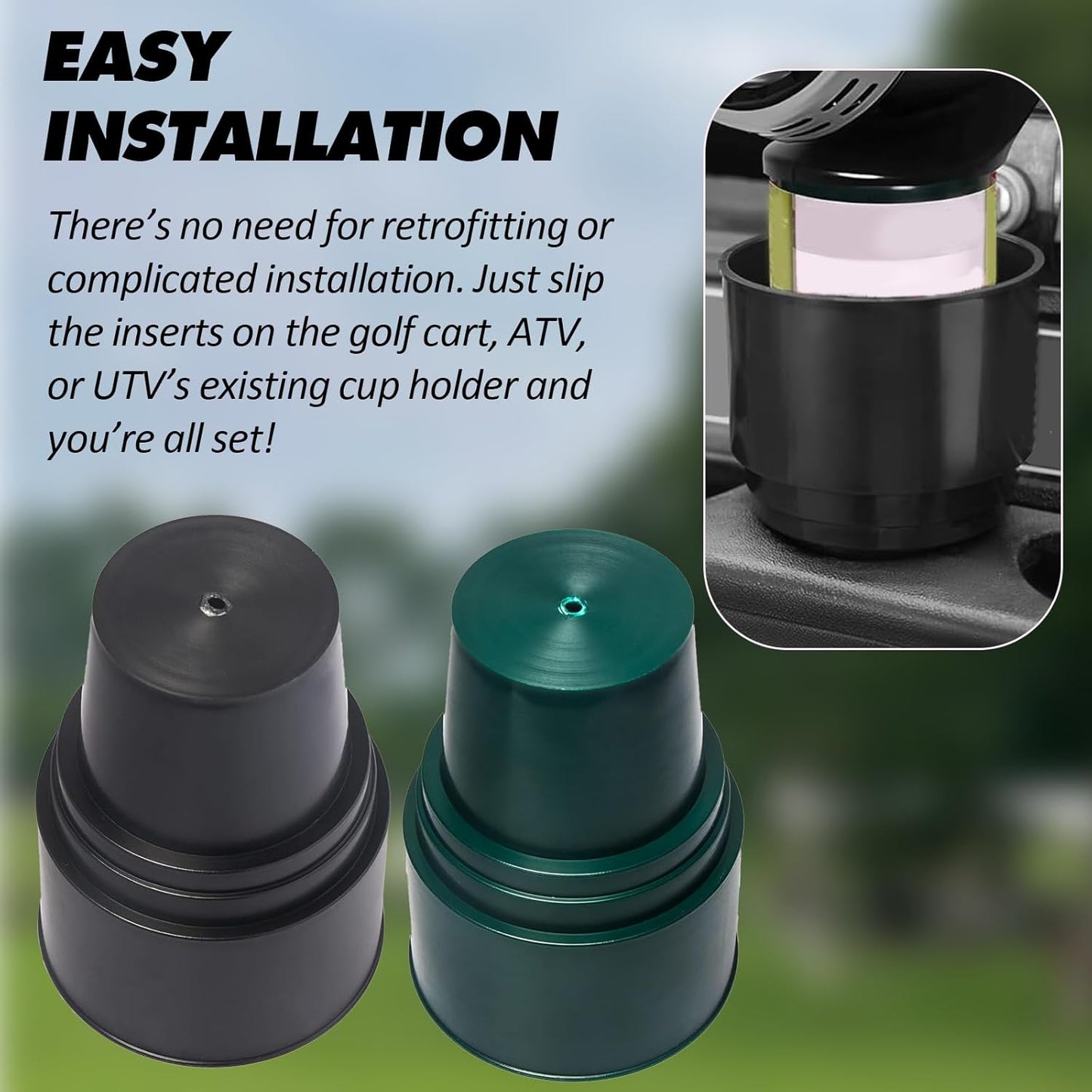 TonGass (2-Pack, 16.4 oz, Black & Green) Universal Fit Golf Cart Cup Holder Insert Drink Holder Compatible with EZGO Yamaha Club Car, Portable Propane Heater Golf Cart Accessories
