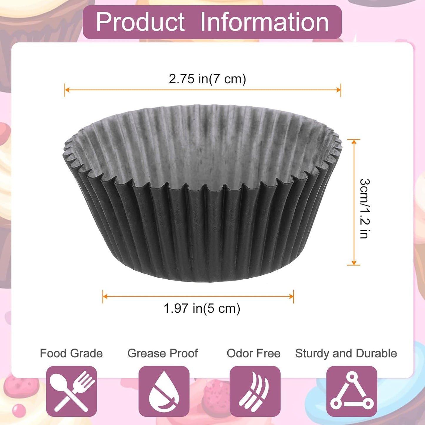 HARFINGTON 100 Count Cupcake Liners Black Cupcake Cups Standard Size Muffins Liners Papers Baking Cups Wrappers Greaseproof for Party Wedding Birthday