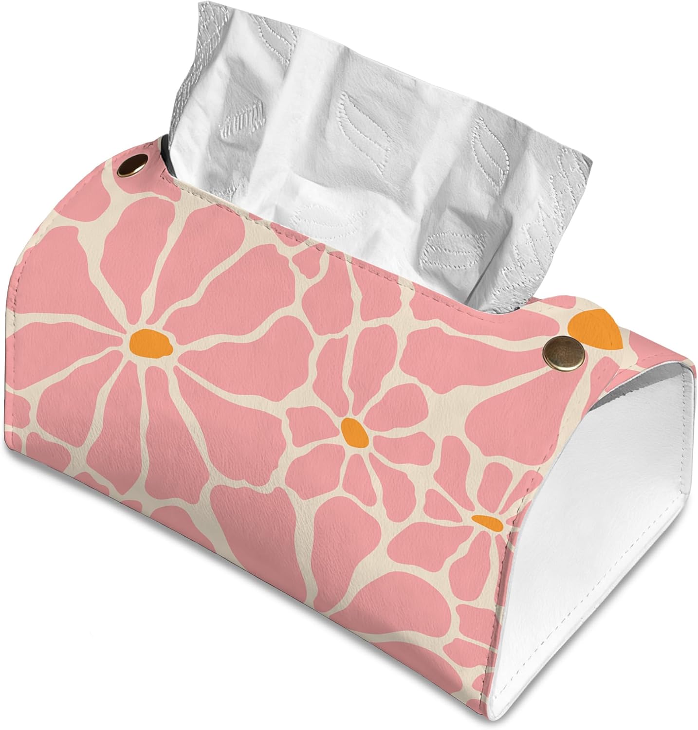 Pink Retro Groovy Flower Tissue Box Cover Holder – Rectangular Tissue Organizer, Decorative Napkin Box Case for Home, Office & Car