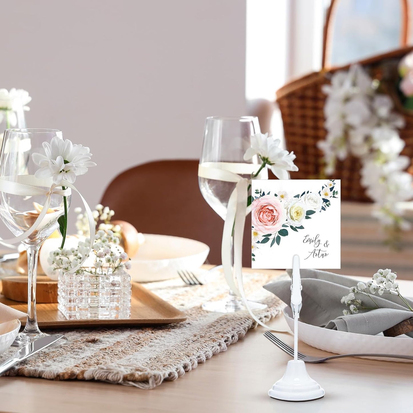 Skyygemm 12 Pcs Table Number Holders 3 Inch Place Card Holder with Alligator Clip Metal Place Card Stands Table Sign for Photos, Food Signs, Birthdays, Weddings (White)