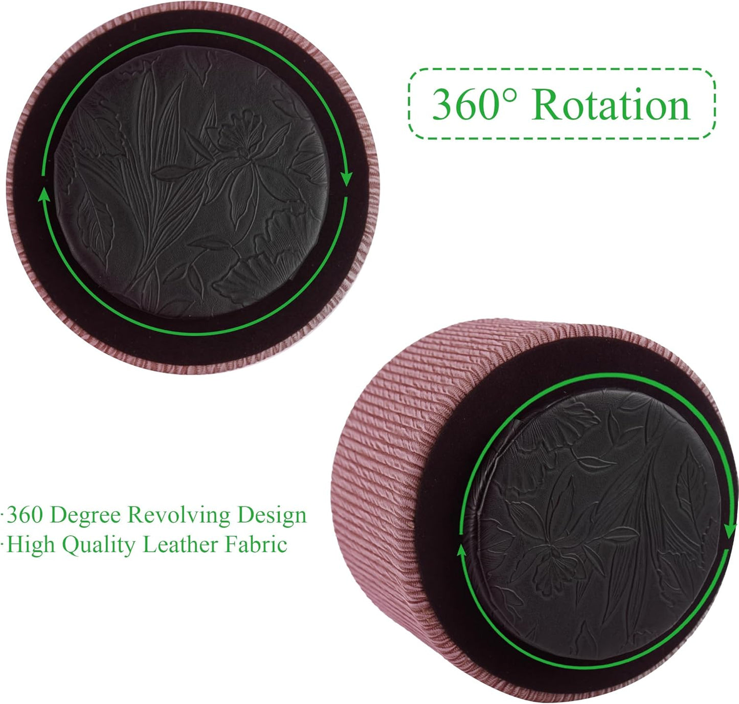 Hennaja Round Leather Art Supply Organizer,Remote Control Holder,360 Degree Spinning,Multi-Functional Pencil Holder,4 Compartments Desktop Stationary Organizer(1-Wood Pink)