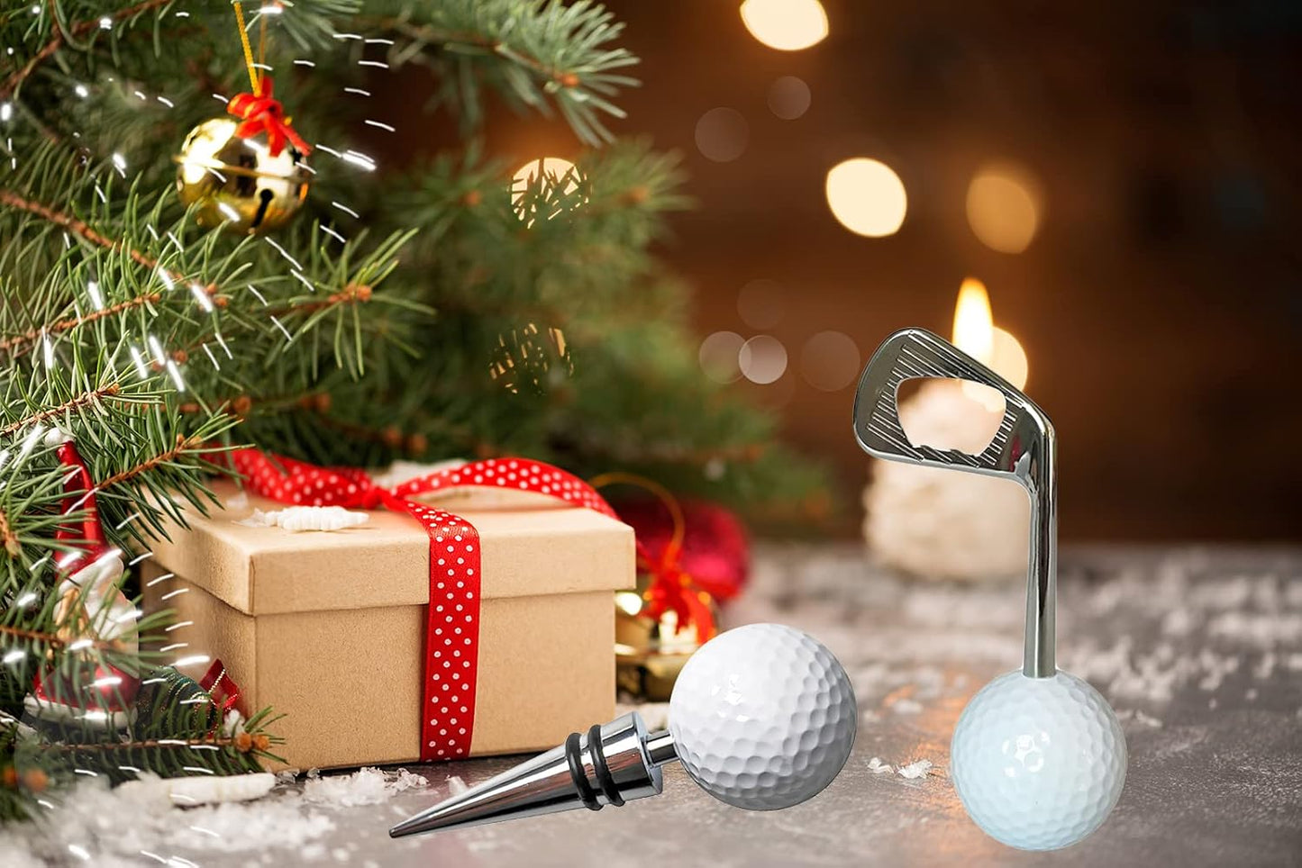 Golf Ball Wine Stoppers - Opener & Bottle Stopper Set of 2, Decorative Top, Ideal Gift for Golf & Wine Lovers (Silver)