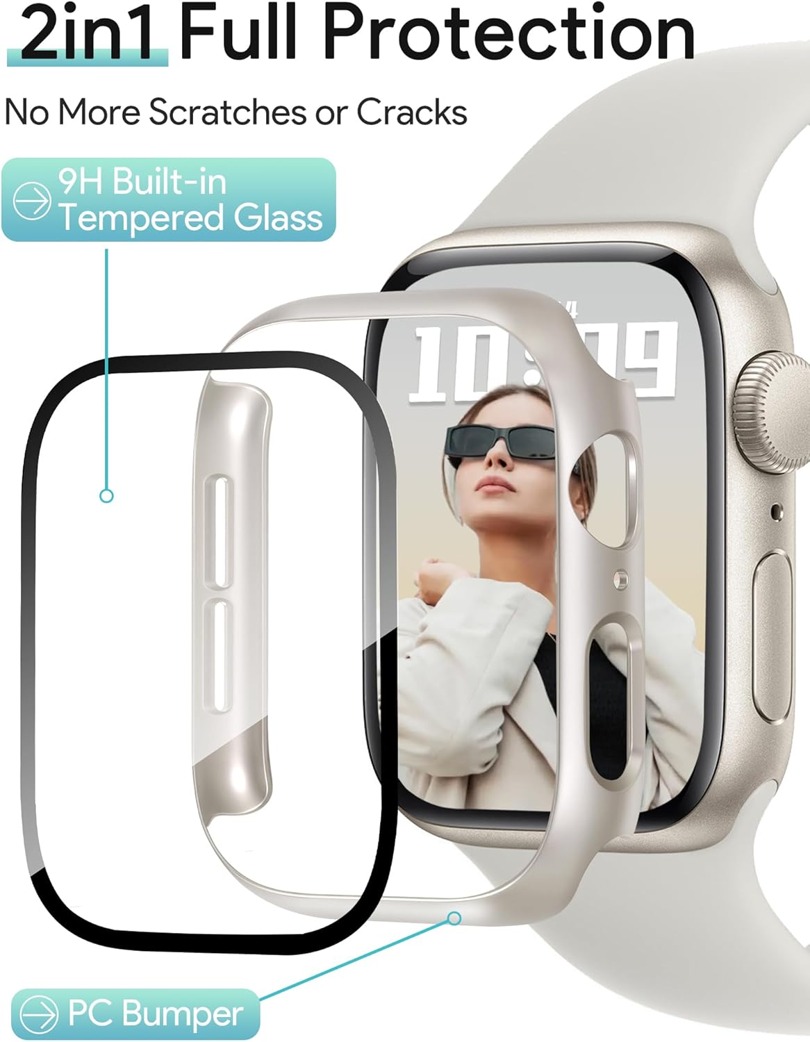 JR.DM 42mm 2 Pack Hard PC Case with HD Tempered Glass Screen Protector for Apple Watch Series 10/11 (2025), Guard Bumper Full Coverage Protective Anti-Scratch Face Cover for iWatch, Starlight+ Clear