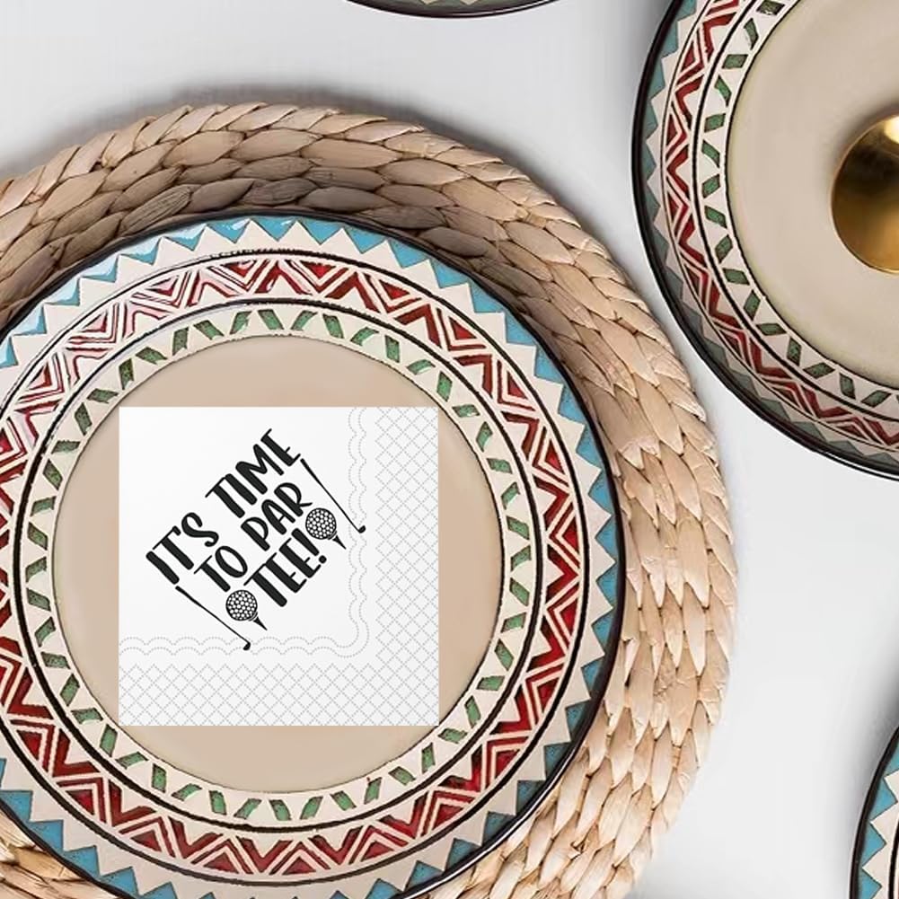 SharkBliss Golf Cocktail Napkins, It's Time To Par Tee Disposable Paper Cocktail Beverage Napkins for Golf Theme Party Table Decor 2-Ply, 5x5" (50, It's Time To Par Tee)