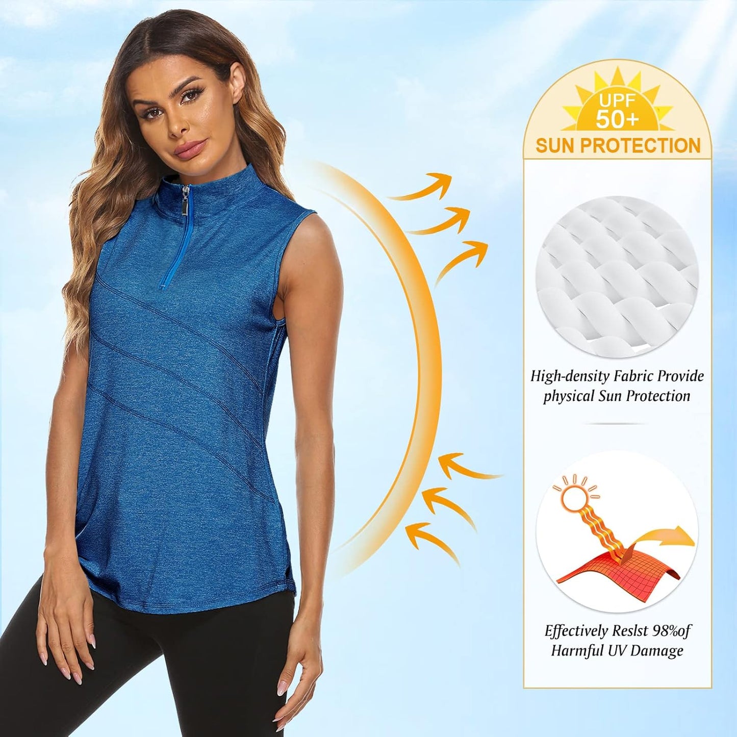 Koscacy Women's Sleeveless Golf Tennis Polo Shirts Zip Up Dry Fit Workout Tank Tops Athletic Shirt