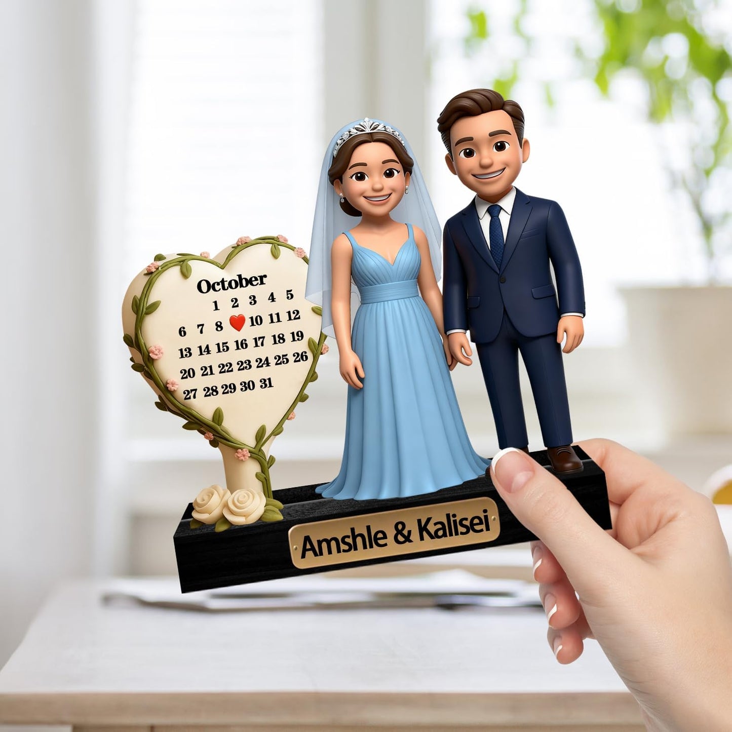 Personalized Couple Cartoon Photo Sculpture Ornament Custom Name Date 2D Acrylic Cartoon Style Figurine Desk Decor Gift for Couple Valentine's Day Xmas Anniversary (Style 16)