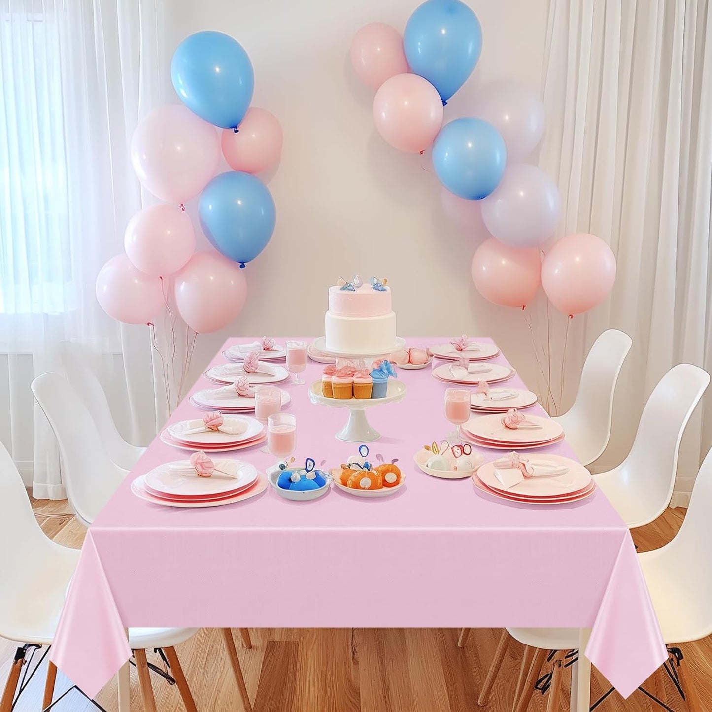 6 Pieces Pink & Blue Series Rectangle Tablecloth, 54x72" Solid Color Waterproof & Spillproof Disposable Plastic Table Cover, Durable Party Tablecloth for Dining, Buffet, Picnic, Outdoor Events