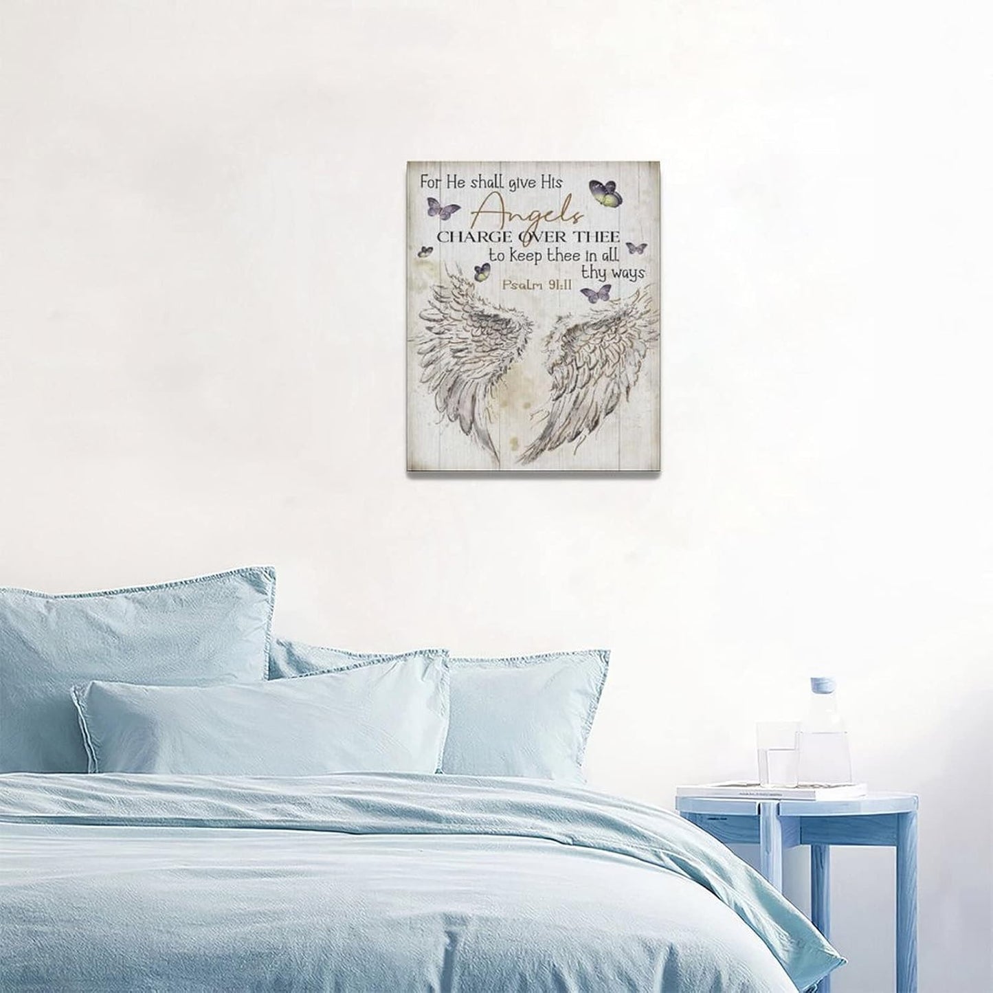 Scripture Psalm 91 Wall Art Christian Angel Wings Pictures Wall Decor Bible Verse Canvas Painting Print Artwork Abstract Modern Home Decorations Framed Ready to Hang for Office Living Room 16"x20"