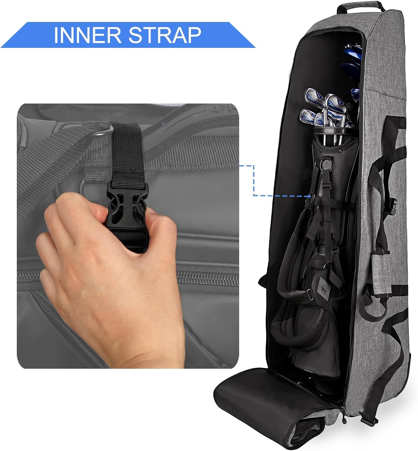 Golf Travel Bag for Airlines with Wheels - Adjustable Support Rod for Protect Golf Clubs