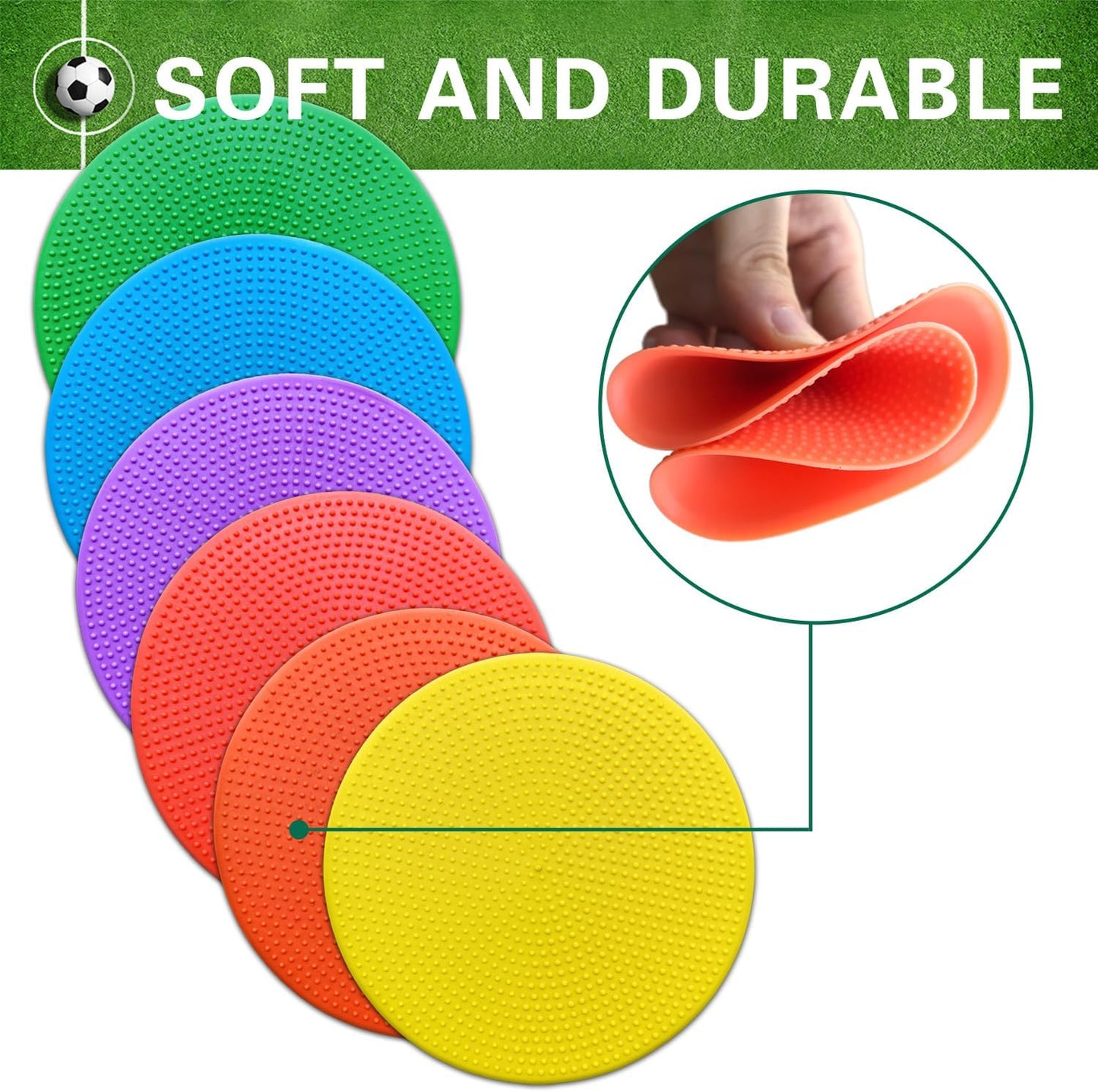 Poly Spot Markers 9 inch Non-Slip Rubber Agility Training Markers Floor Dots Flat Field Cones for Football, Soccer, Basketball, School Exercise Drills, Dance Practice