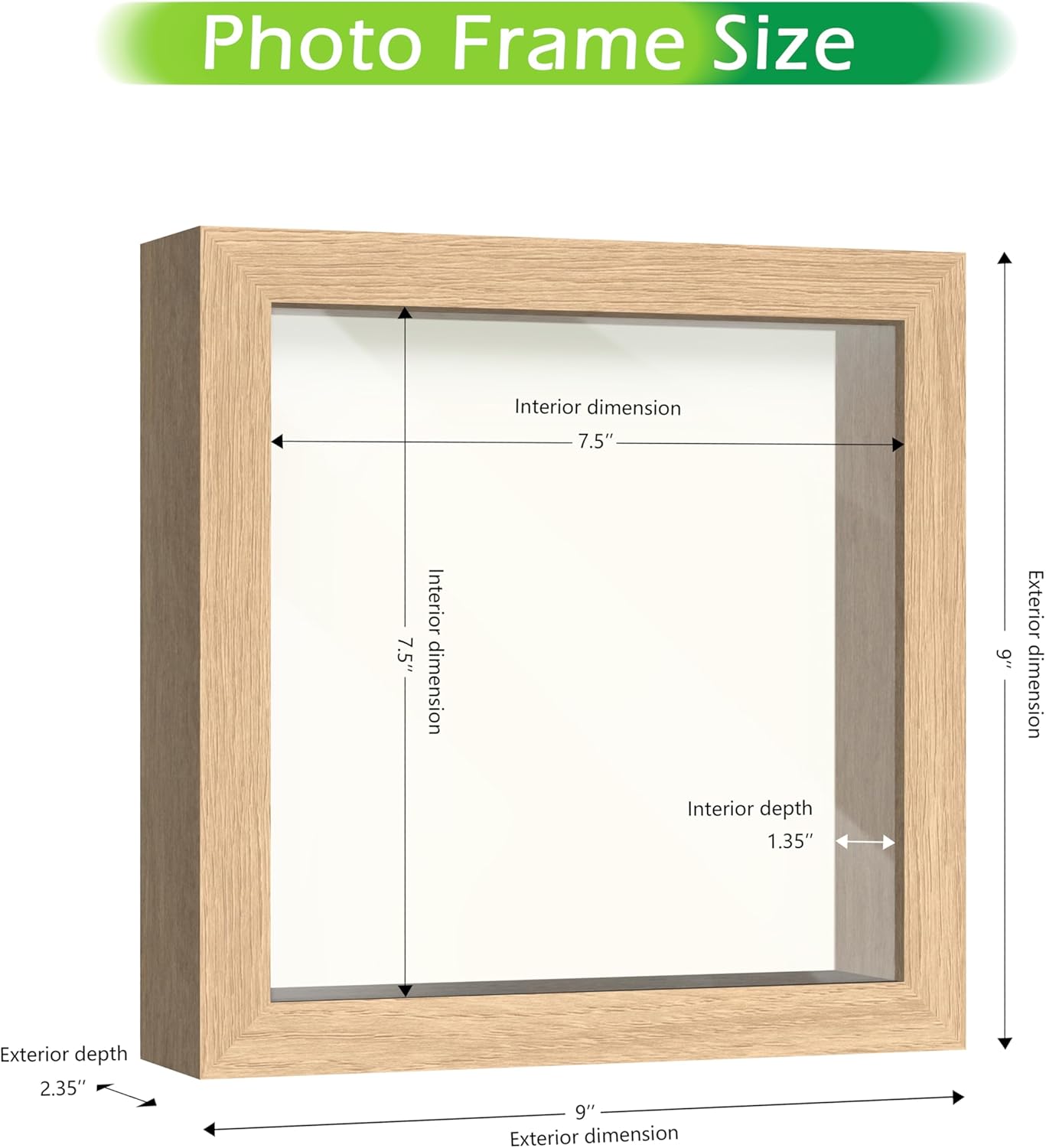 FrameWorks 8” x 8” Natural Oak Wooden Shadow Box Frame – Display Case with Soft Felt Back, Memory Box with Tempered Glass, Display Box with Elegant White Ball Push Pins, Wooden Flower Box