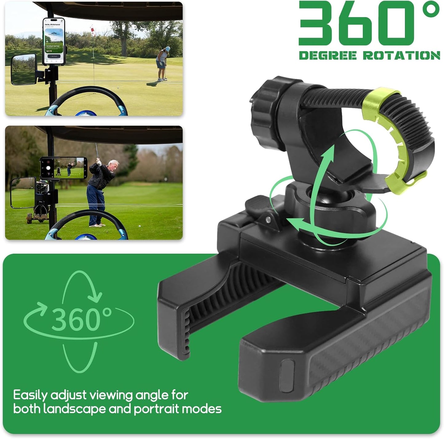 Golf Cart Phone Holder for EZGO Club Car Yamaha, Widely Use for Golf Push Cart Motorcycle Bike Treadmill Scooter Phone Mount, Compatible with iPhone/Samsung/Pixel All Phones, Golf Cart Accessories