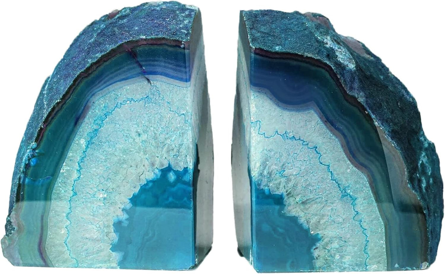 AMOYSTONE Teal/Green Agate Bookends, Heavy-Duty Large Book Ends for Heavy Books, Unique Sujetalibros 6-8 LBS with Rubber Bumpers, Perfect for Office Bookshelf and Home Decor