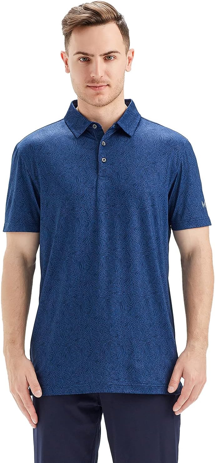 Golf Shirts for Men Dry Fit Short Sleeve Print Performance Moisture Wicking Polo Shirt