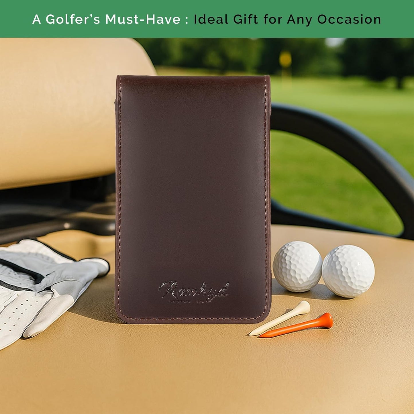 Refillable Golf Scorecard Holder–Full Grain Leather Golf Yardage Book Cover w/Golf Scorecard Book, Pencil Holder & Card Slot–Great Gift for Golfers-Unique Golf Gifts for Men & Women(Pen not included)