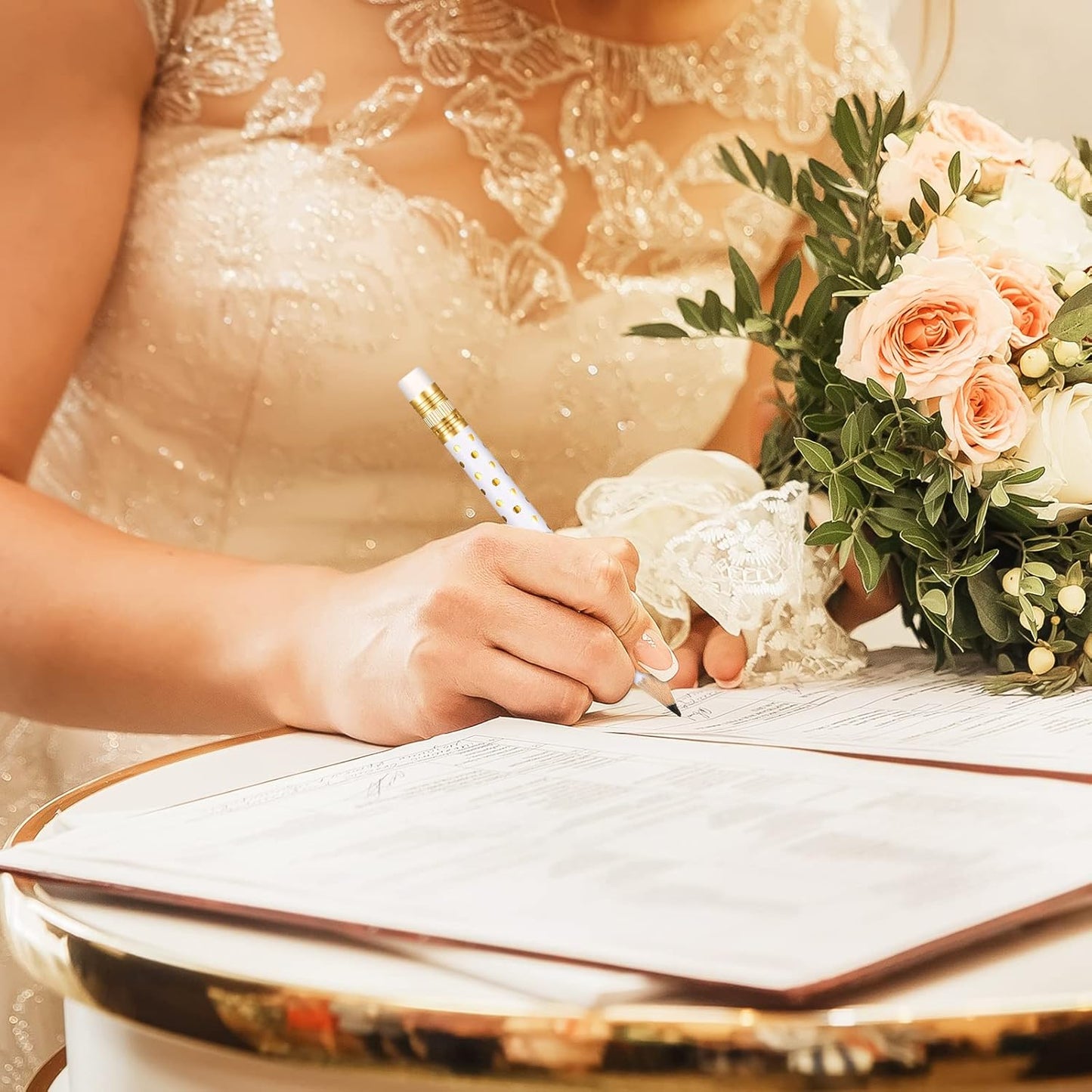 Crtiin 50 Pcs Mini Golf Pencils with Eraser Pre Sharpened 4 Inch Pocket Half Pencils for Bridal Shower Baby Shower Wedding Game School Office Supplies Party Favors Prize Gift(White and Gold,Dot)