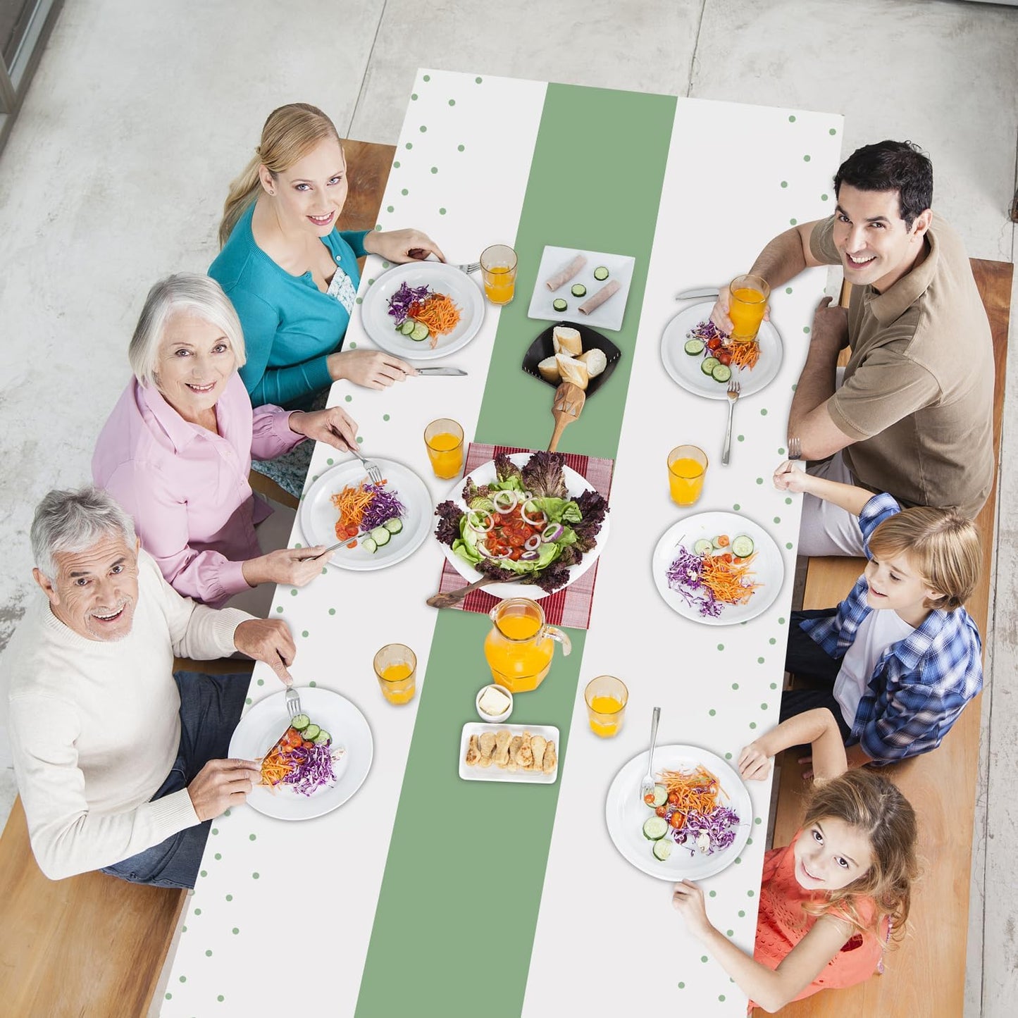 3 Pack 2in1 Disposable Plastic Tablecloths 54" x 108" White and Sage Green Dot Party Table Cloth Rectangle Table Cover for Wedding Birthday Baby Shower Anniversary Christmas New Year Party Decorations