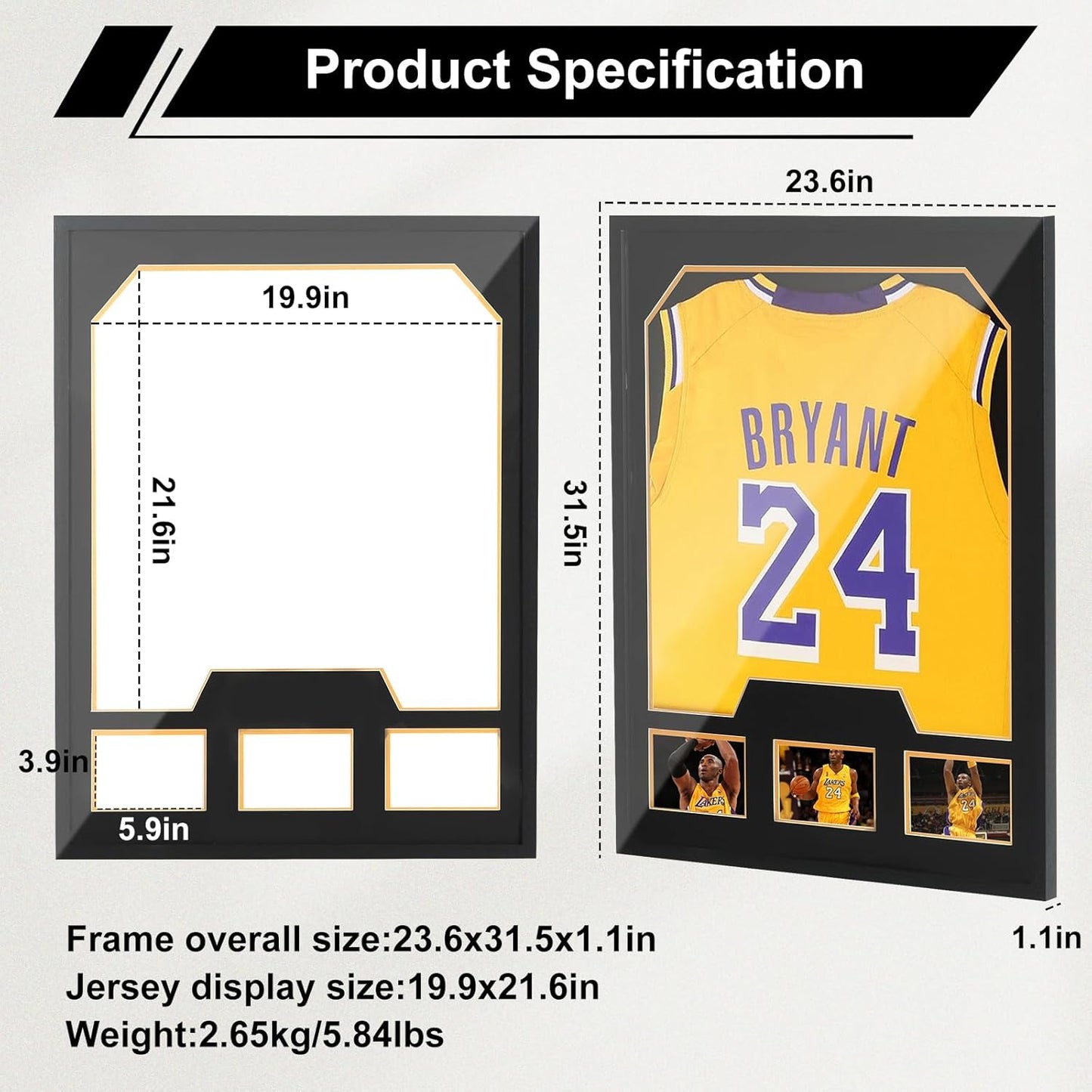 Nice C Jersey Frame Display Cases, Jersey Frame with Picture Slots, Jersey Shadow Box Display Case, 98% UV Protection, Football, Basketball (2 Pack)