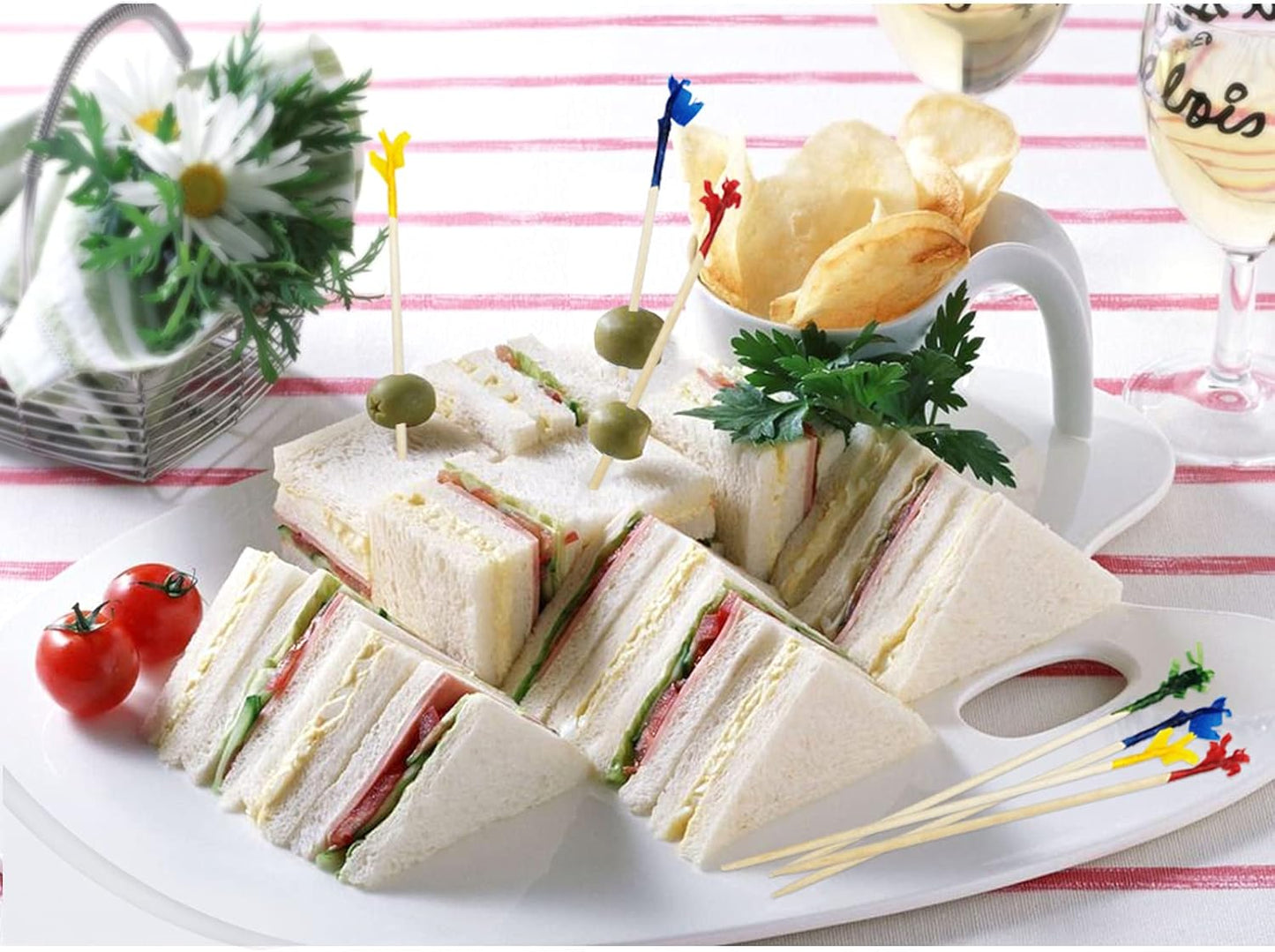 BLUE TOP Wood Frill Picks Toothpicks 4 Inch Value Pack 2000pcs, Wood Frill toothpicks decorative Cocktail Party Toothpicks for Fruit,Appetizers,Club Sandwiches,Great for Valentine's Day and Parties.