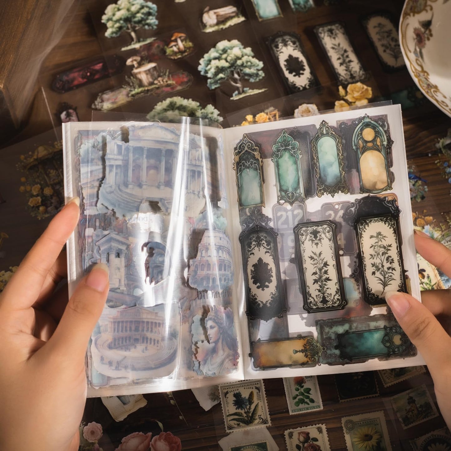 Retro Memory PET Sticker Book Set, 40 Pcs Pre-Cut Vintage Ephemera Stickers for Scrapbooking, Journaling, DIY Crafts, and Art Supplies