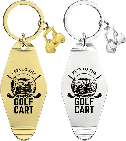 2pcs Golf Cart Keychain for Golfer, Retro Metal Car Accessories, Funny Golf Birthday Gifts Key Ring for Men Father Husband