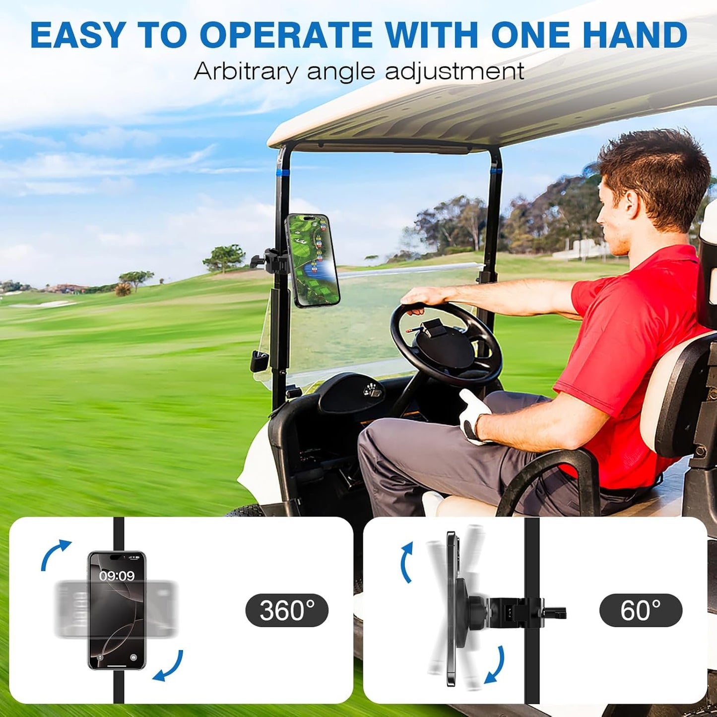 Magnetic Golf Cart Phone Holder, Universal Square Post and Cylinder, Aluminum Metal Golf Phone Holder for MagSafe iPhone and Android Phones