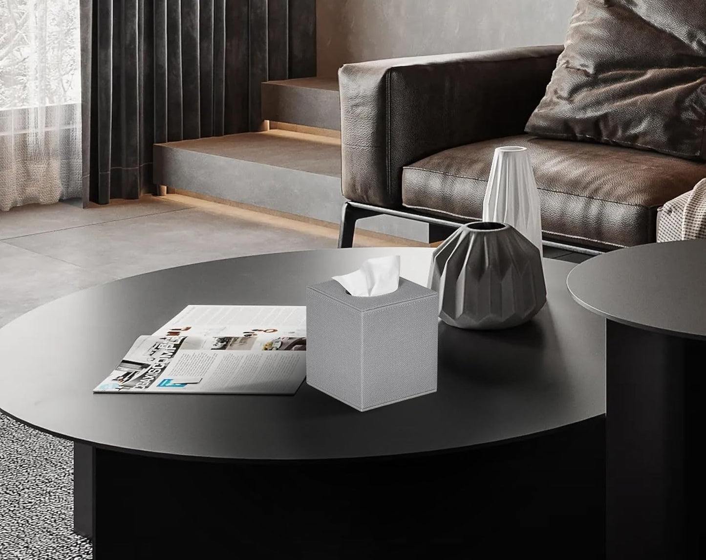 Tissue Box Cover Square Tissue Box Holder for Bathroom (Grey)