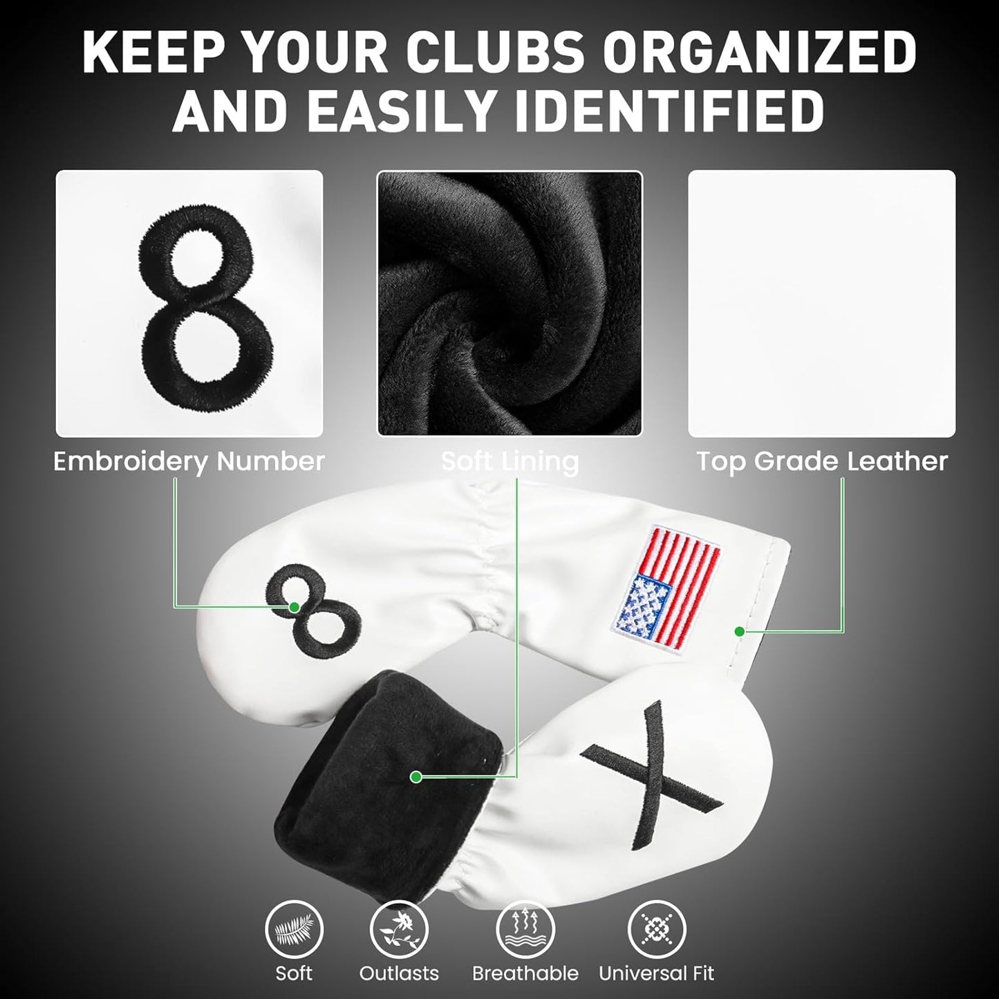 Golf Iron Covers Set US Flag Leather for Irons Value 11 Pack, Long Neck Protector Number Headcover, Universal Head Cover Fit Main Iron Clubs for Men Women Golfer