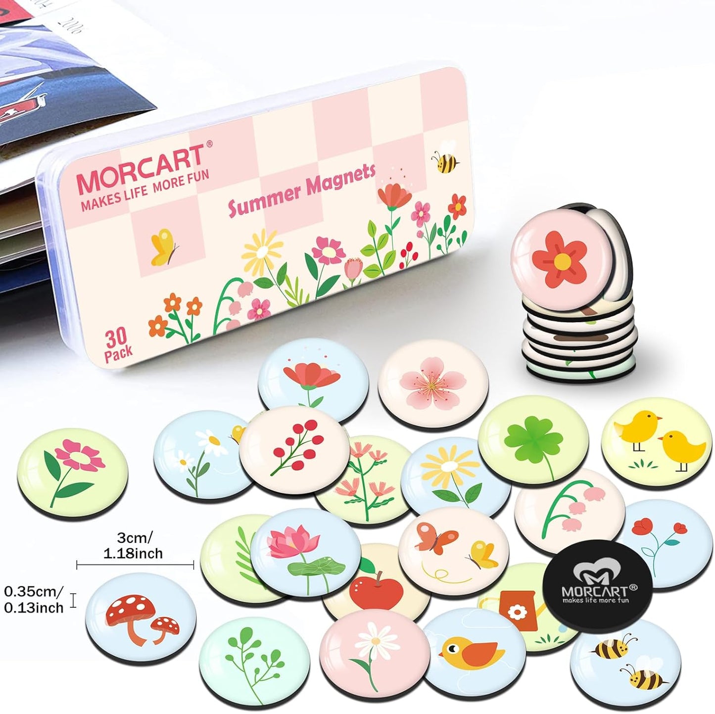MORCART 30PCS Summer Magnets for Fridge Cute Decoration Magnets Gift for Refrigerator Locker Whiteboard Decorative Magnetic Board Cabinets Classroom Office Cubicle