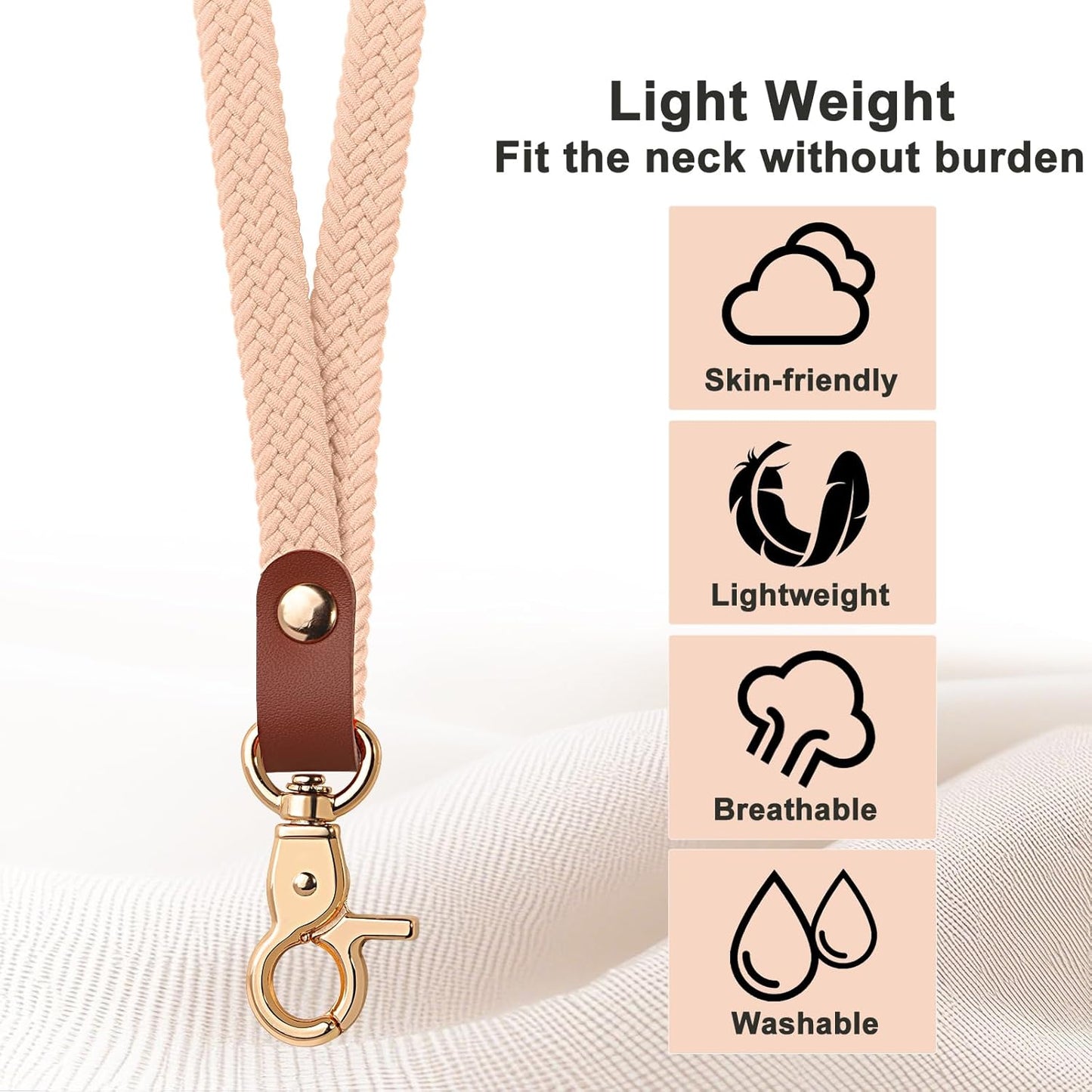 Fishent Stretchy Thin Lanyards for Keys ID Badges, Cute Long Teacher Neck Key Lanyard Keychains for Women Men Wallet Phone（Pink Sands）