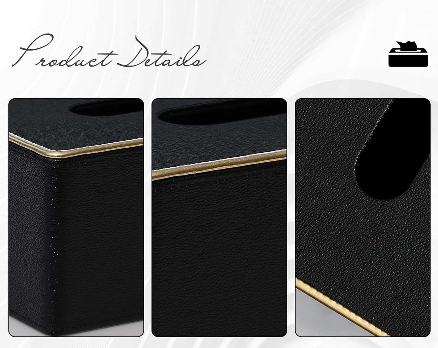 Tissue Box Cover Square PU Leather Facial Tissue Box Holder for Dresser Bathroom Decor (Black Pearl)