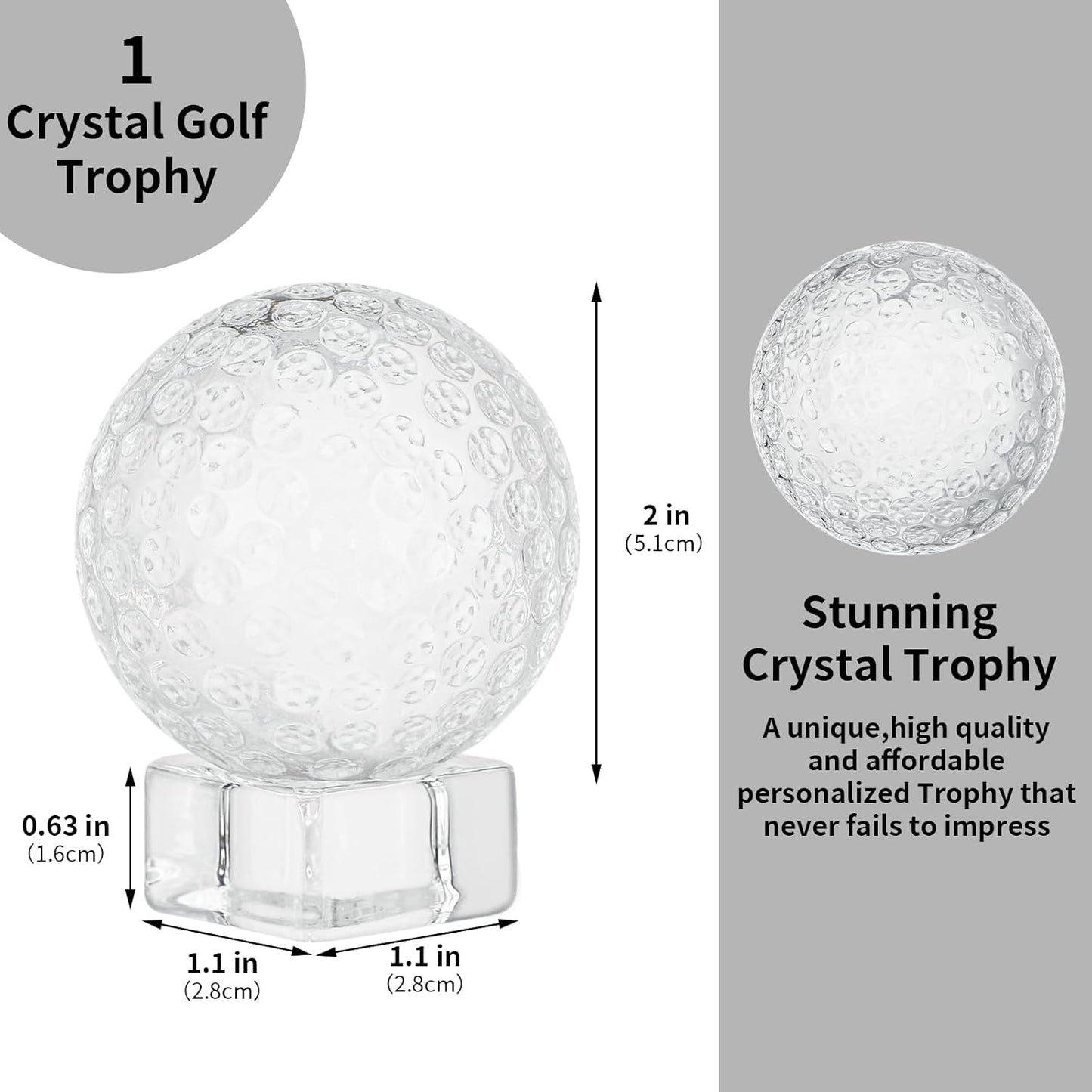 Landical 6 Pcs Crystal Glass Golf Ball Trophy with Display Stand Base for Sports Tournament Awards Crystal Golf Ball Trophy with Stand Team Prizes Statue for Retirement Gifts