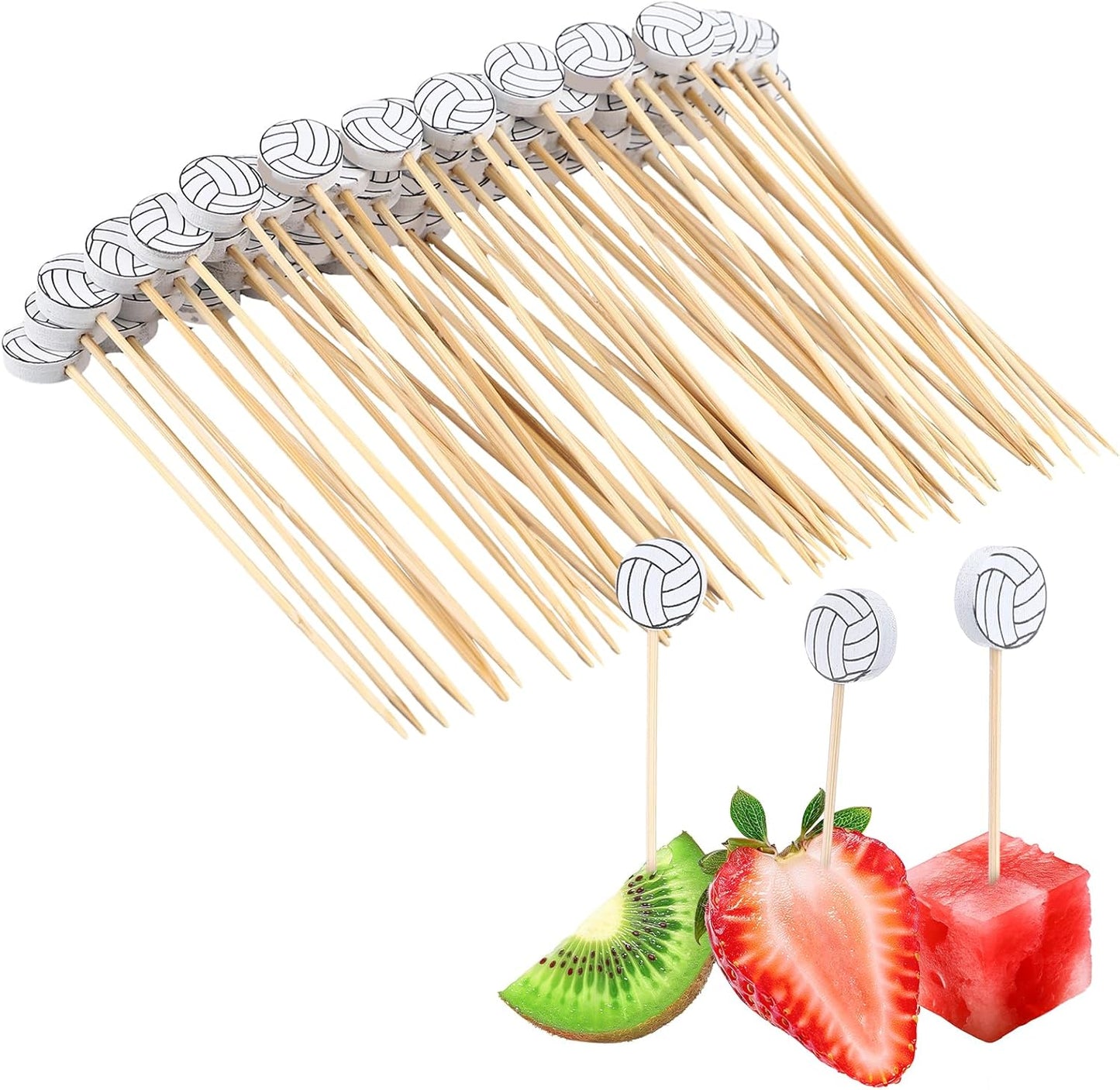 200 Pcs Volleyball Cocktail Picks 4.7" Toothpicks for Appetizer Drink Stirrer Birthday Party Decoration Cupcake Sandwich Fruit Skewer Bamboo Sticks Club Catering Event Buffet Holiday Party