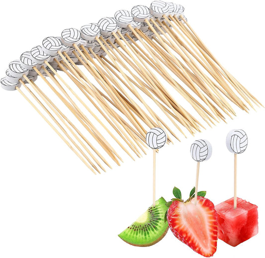 200 Pcs Volleyball Cocktail Picks 4.7" Toothpicks for Appetizer Drink Stirrer Birthday Party Decoration Cupcake Sandwich Fruit Skewer Bamboo Sticks Club Catering Event Buffet Holiday Party