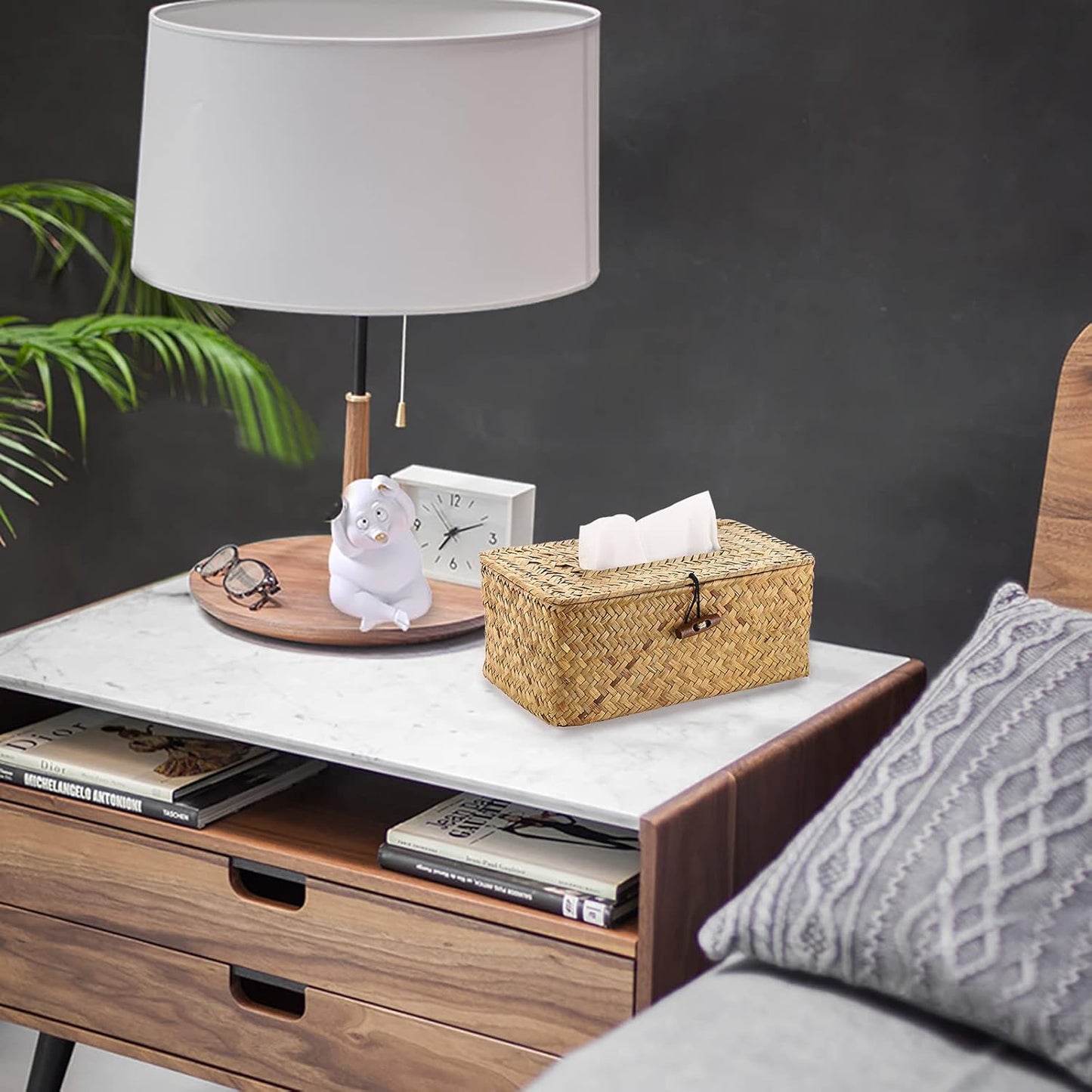 Sumnacon Tissue Box Cover Rectangle Tissue Box Seagrass Tissue Box Holder Woven Tissue Holder Decorative Tissue Cover for Bathroom Tissue Box Cover Rectangular for Home Office Table Yellow