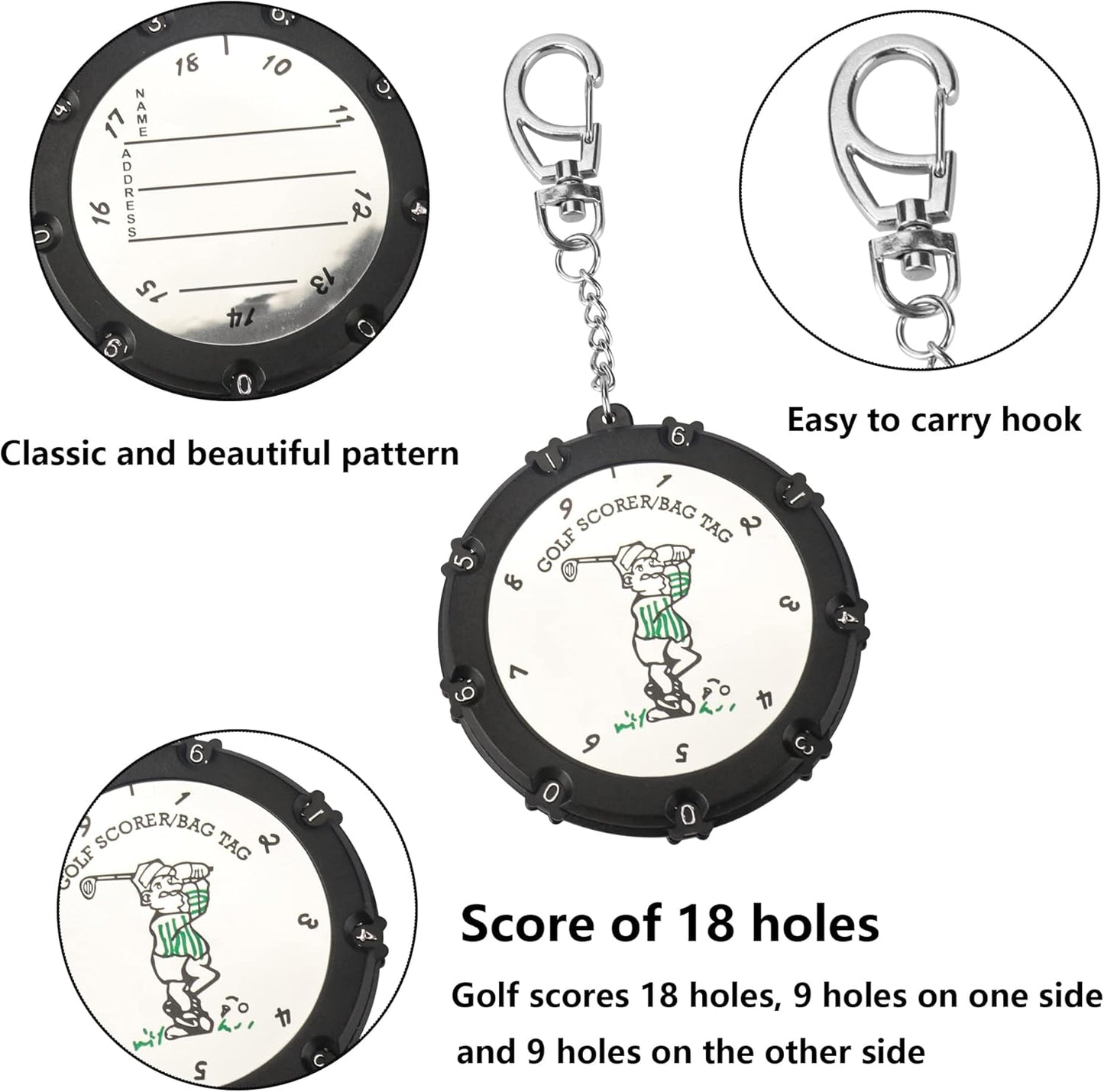 Golf Score Counter 18 Holes Golf Score Stroke Shot Counter Keeper Round Scoring Tag with Clip Keychain