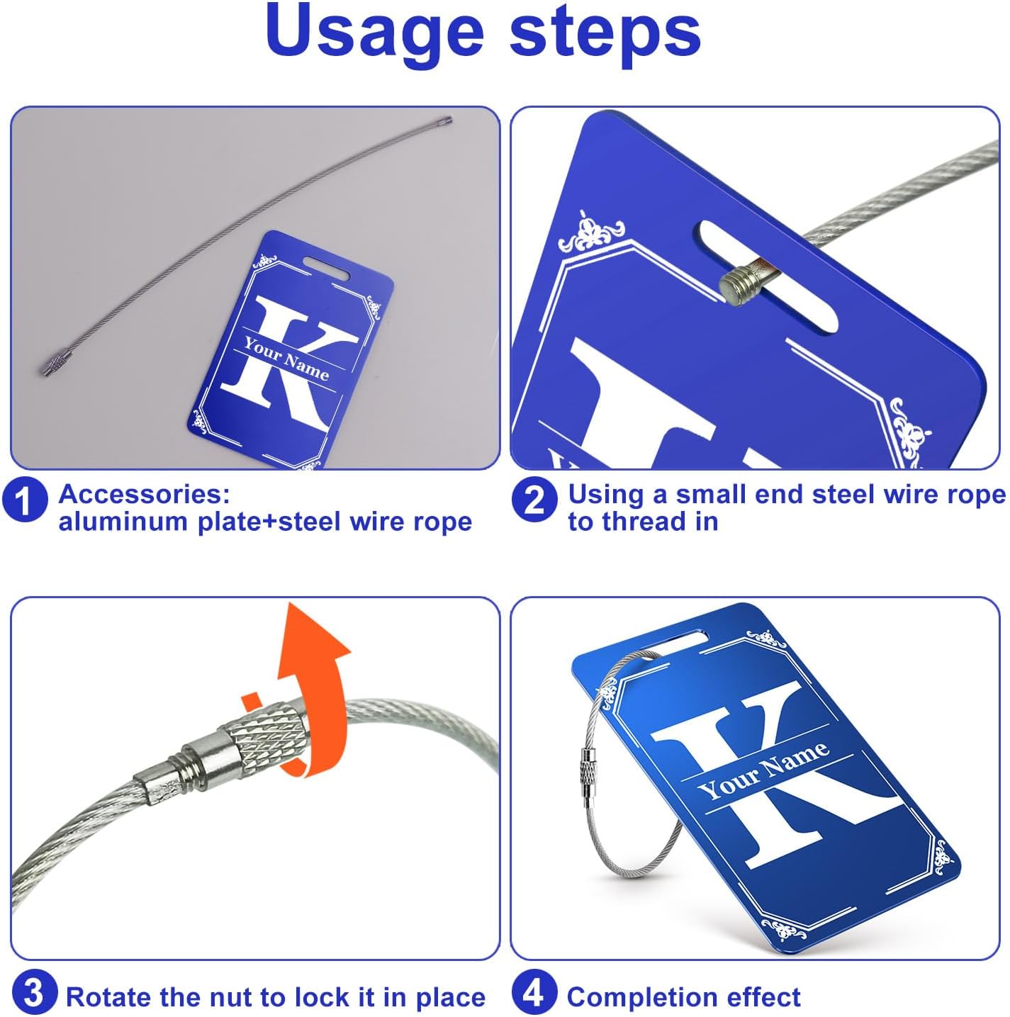 Personalized Initial Luggage Tags - Metal Engraved Custom Name ID Tag for Kids Women - Travel Bag Backpack Tags - 1 Count