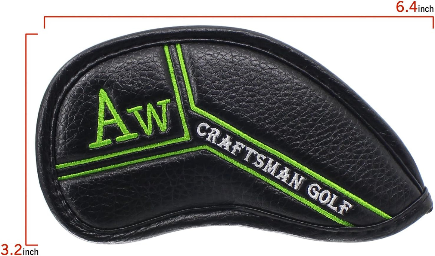 CRAFTSMAN GOLF 12pcs or 1pc Black Leather Golf Iron Head Covers Set Headcover Colorful Number Embroideried for Callaway Ping Taylormade Cobra Also Custom Version w/Your Name
