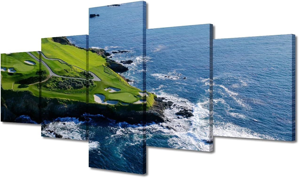 5 Panels Canvas Wall Art Golf Course Posters Painting Modern Canvas Home Decor for Living room Bedroom Wall Decoration Gun Artwork Gifts for Men Husband Boyfriend Him Framed Ready to Hang - 50"Wx24"H