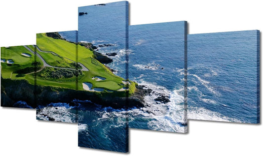 5 Panels Canvas Wall Art Golf Course Posters Painting Modern Canvas Home Decor for Living room Bedroom Wall Decoration Gun Artwork Gifts for Men Husband Boyfriend Him Framed Ready to Hang - 50"Wx24"H