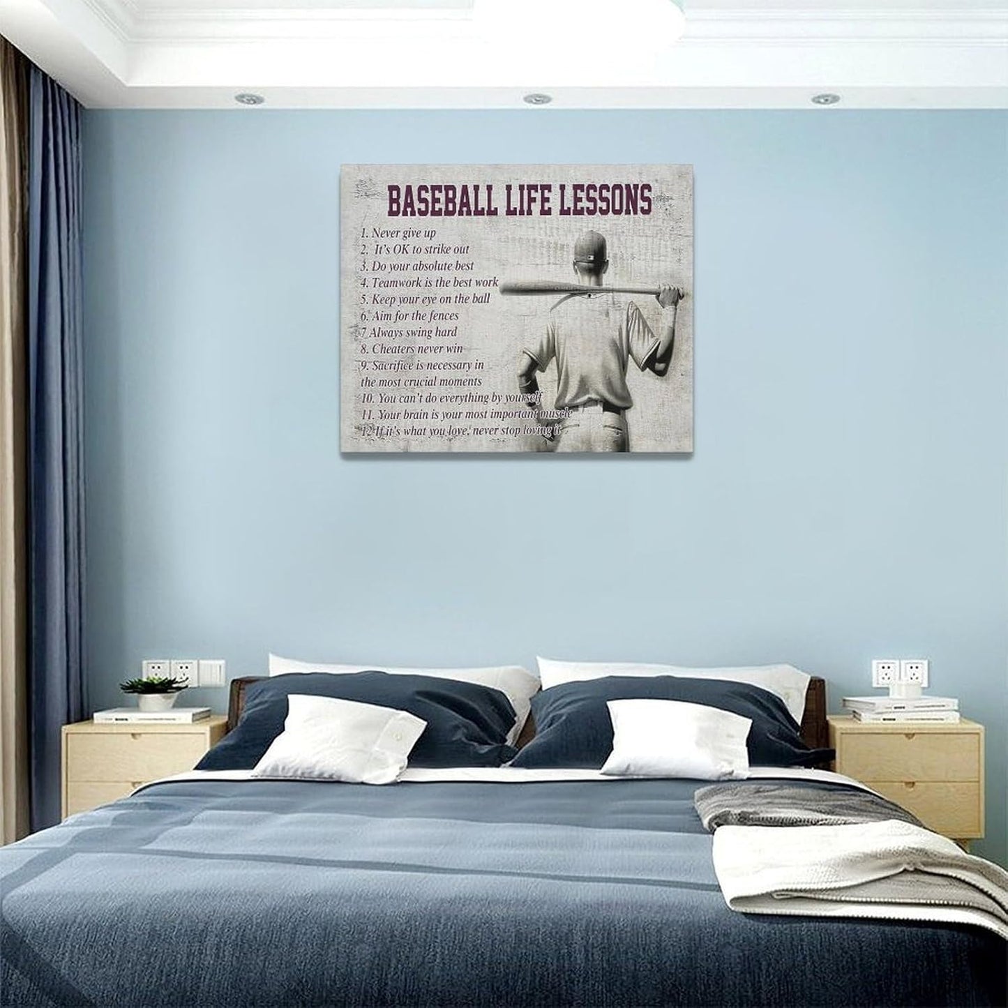 Baseball Life Lessons Wall Art - Sports Sign Retro Poster for Boy Men - Motivational Decorations Canvas Print Painting Artwork for Bedroom Bathroom Living Room Gym 20"x16"