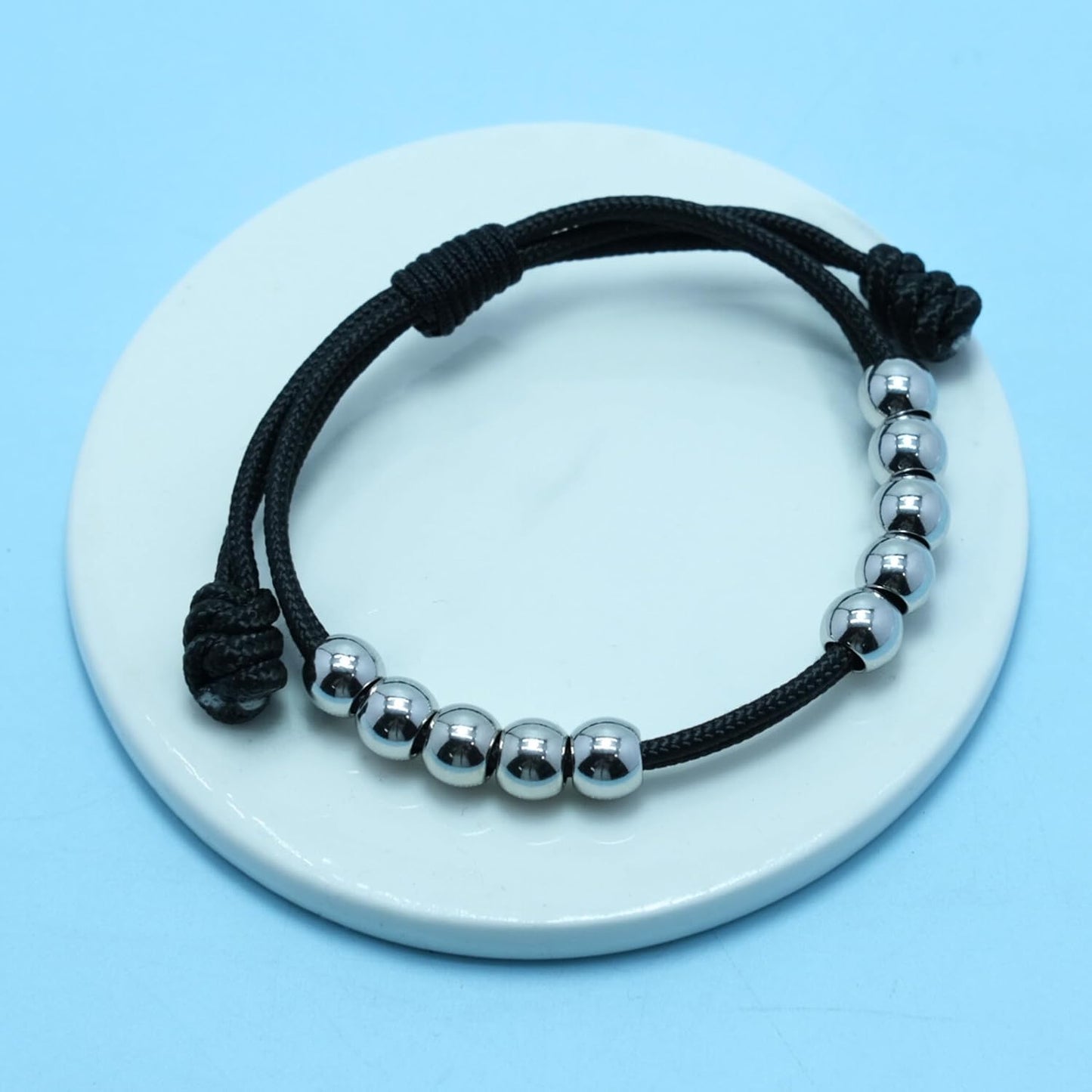 LAMIBEE Golf Stainless Steel 10 Beads Score Counter Bracelet, 2mm Paracord Durable Thread Resizable Easy to Adjust Round Scoring Tracker, Golf Accessory (8mm Black)