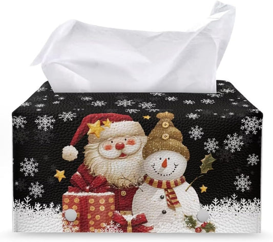 Snowman Tissue Box Cover Christmas Santa Tissue Cover Rectangular Facial Paper Organizer Christmas Home Decoration for Living Room Bathroom Car Tabletop